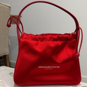 Alexander Wang Red Satin Drawstring Shoulder Bag with Logo
